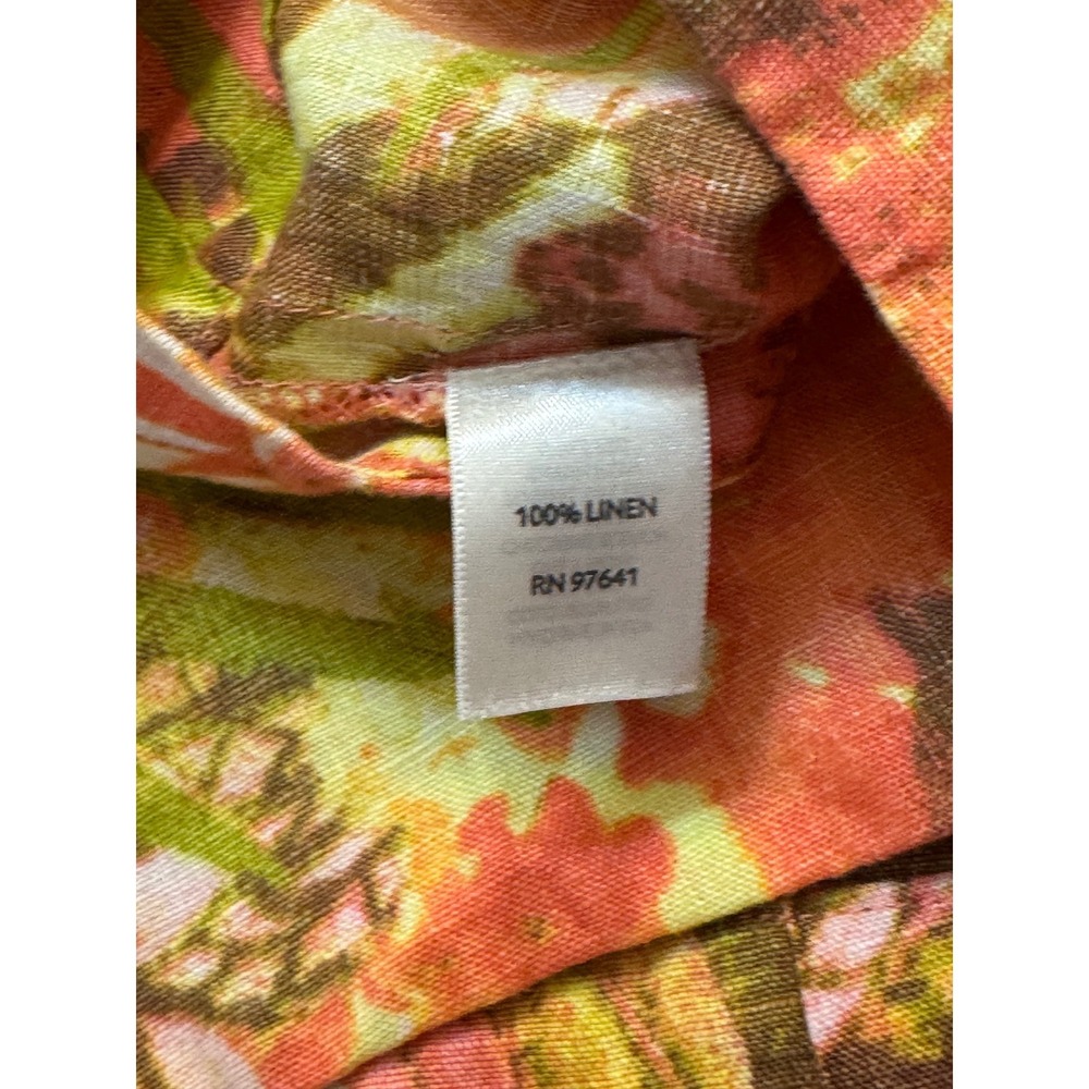 J. Jill 100% Linen Tropical Floral Dress Pockets Orange Small Summer Vacation - Picture 4 of 6